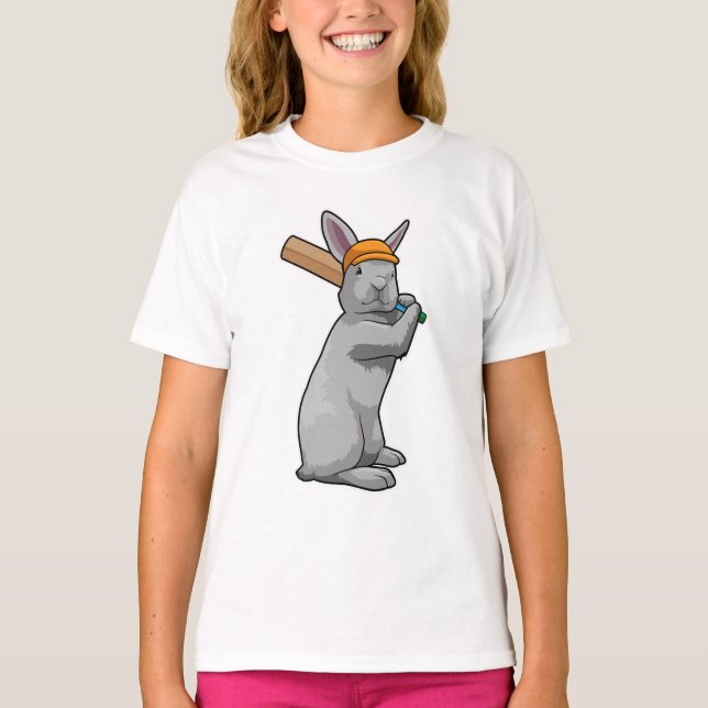 Rabbit at Cricket with Cricket bat T-Shirt (Front)