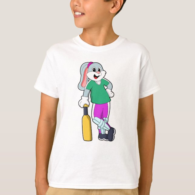 Rabbit at Cricket with Cricket bat T-Shirt (Front)