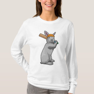 Rabbit at Cricket with Cricket bat T-Shirt