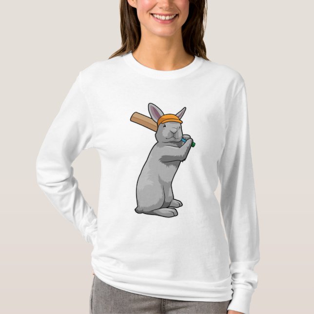 Rabbit at Cricket with Cricket bat T-Shirt (Front)