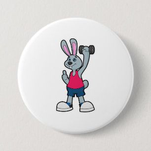 Rabbit at Fitness with Dumbbell 7.5 Cm Round Badge