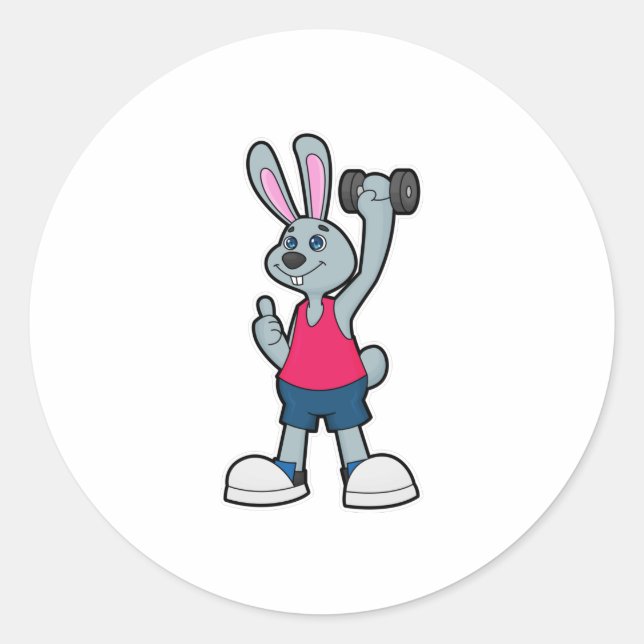 Rabbit at Fitness with Dumbbell Classic Round Sticker (Front)