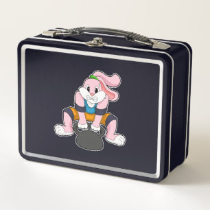 Rabbit at Fitness with Dumbbell.PNG Metal Lunch Box