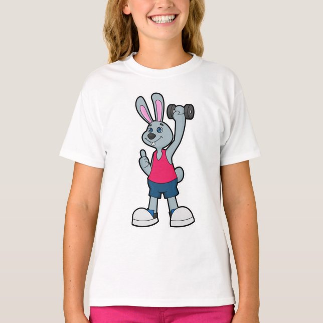 Rabbit at Fitness with Dumbbell T-Shirt (Front)