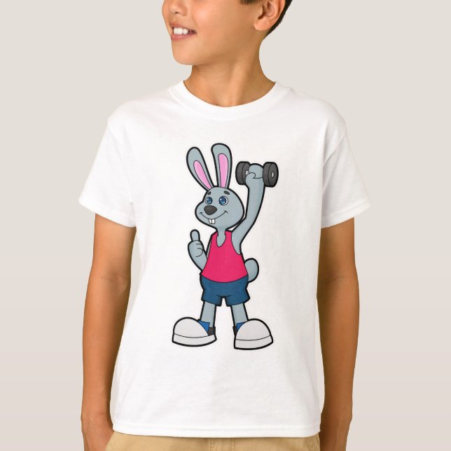 Rabbit at Fitness with Dumbbell T-Shirt (Front)
