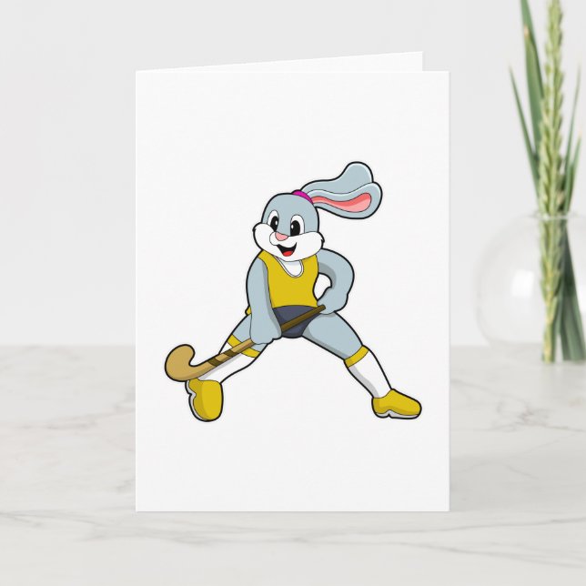 Rabbit at Hockey with Hockey bat Card (Front)