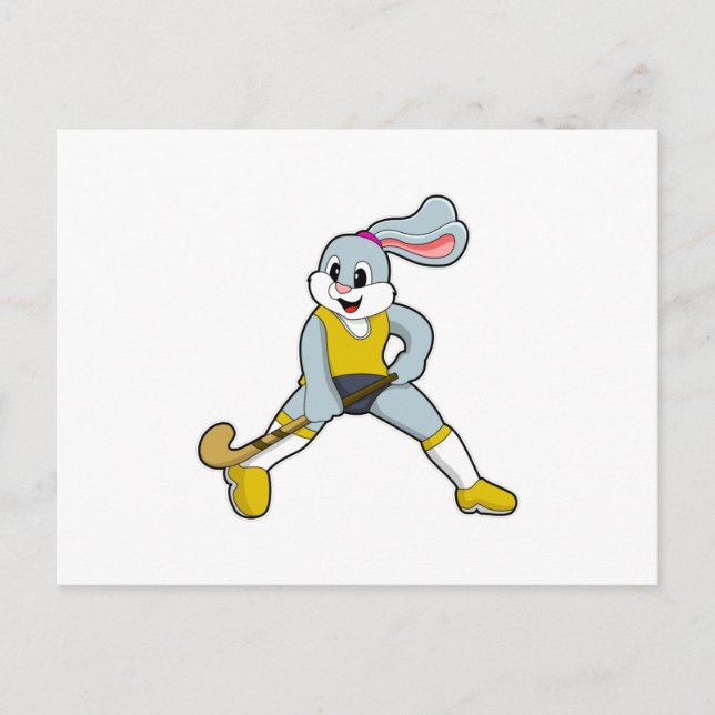 Rabbit at Hockey with Hockey bat Postcard (Front)