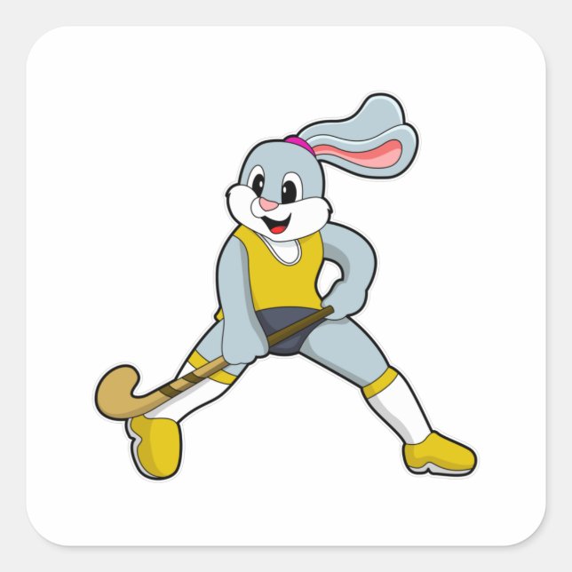 Rabbit at Hockey with Hockey bat Square Sticker (Front)