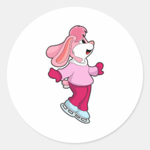 Rabbit at Ice skating with Ice skates Classic Round Sticker