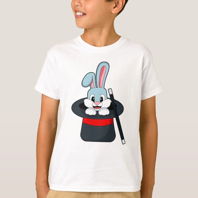 Rabbit at Magic with Wand & Hat T-Shirt (Front)