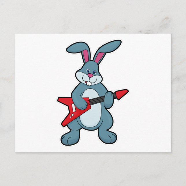 Rabbit at Music with Guitar Postcard (Front)