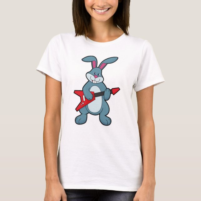 Rabbit at Music with Guitar T-Shirt (Front)
