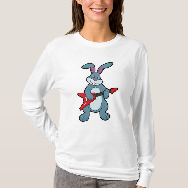 Rabbit at Music with Guitar T-Shirt (Front)