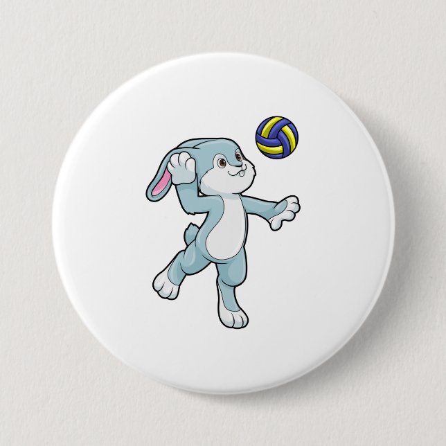 Rabbit at Sports with Volleyball 7.5 Cm Round Badge (Front)