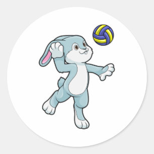 Rabbit at Sports with Volleyball Classic Round Sticker
