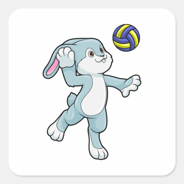 Rabbit at Sports with Volleyball Square Sticker (Front)