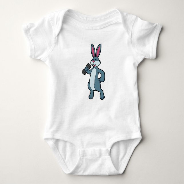 Rabbit at Strength training with Dumbbell Baby Bodysuit (Front)