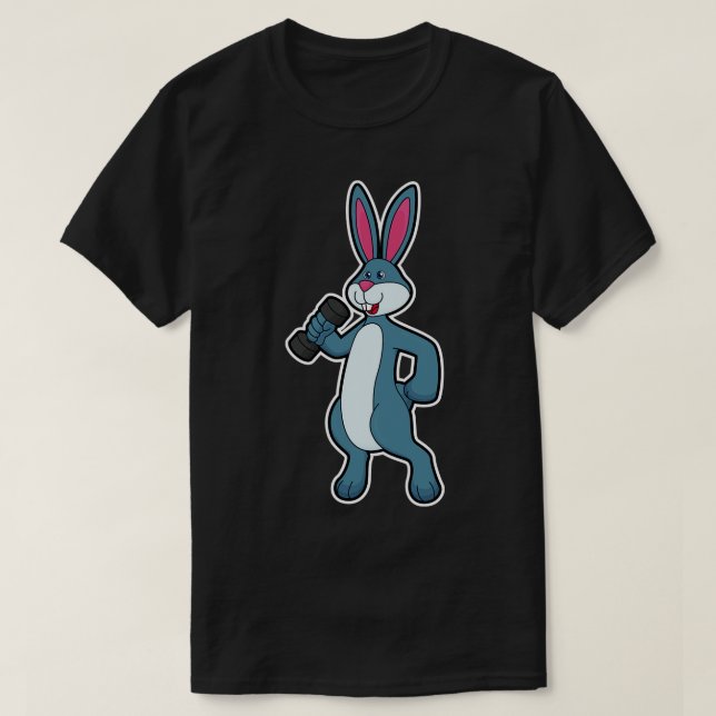 Rabbit at Strength training with Dumbbell T-Shirt (Design Front)