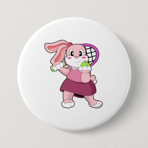 Rabbit at Tennis with Tennis racket 7.5 Cm Round Badge