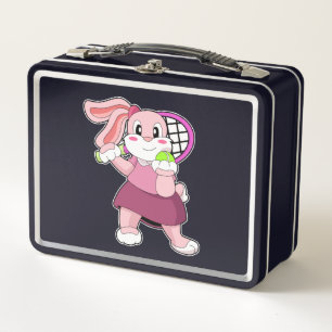 Rabbit at Tennis with Tennis racket Metal Lunch Box