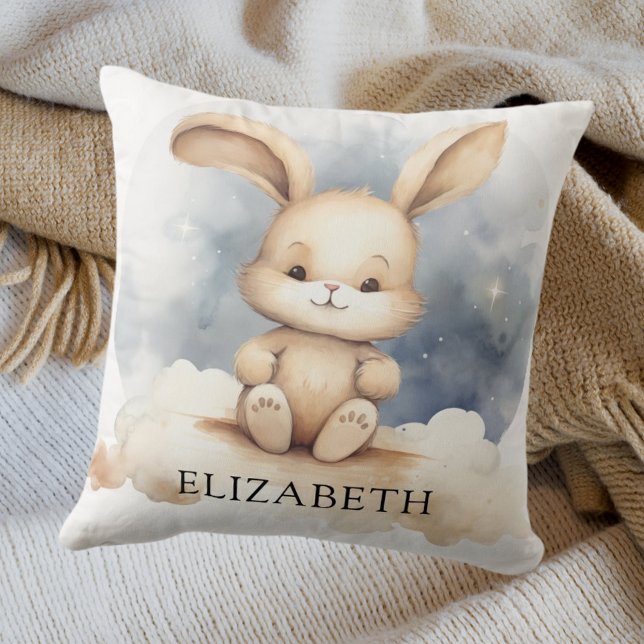 Rabbit baby blue sky beige boho nursery cushion (Creator Uploaded)