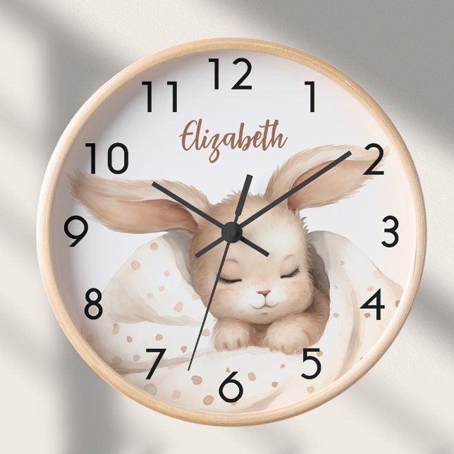 Rabbit baby girl beige white nursery clock (Creator Uploaded)