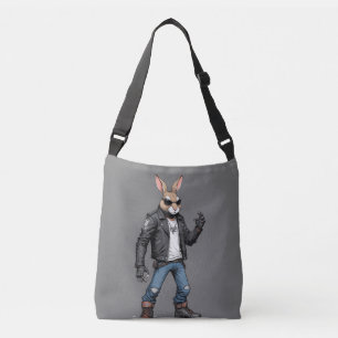 Rabbit Biker Rebel in Leather Jacket Cool Style Crossbody Bag