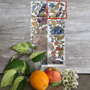 Rabbit Bird Jacobean Floral Tile Mural 8pc R Row 1