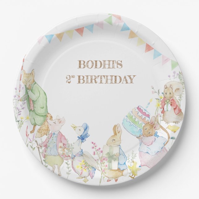 Rabbit Birthday Parade Paper Plate (Front)