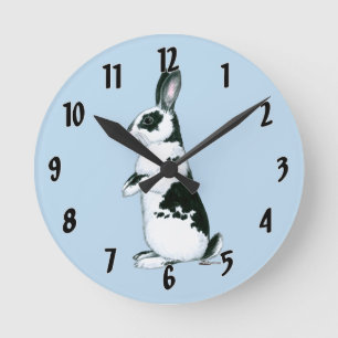 Rabbit:  Black and White Round Clock