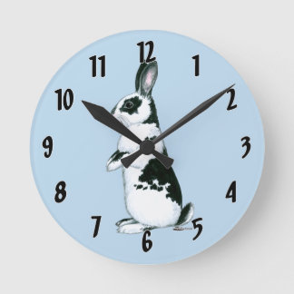 Rabbit: Black and White Round Clock