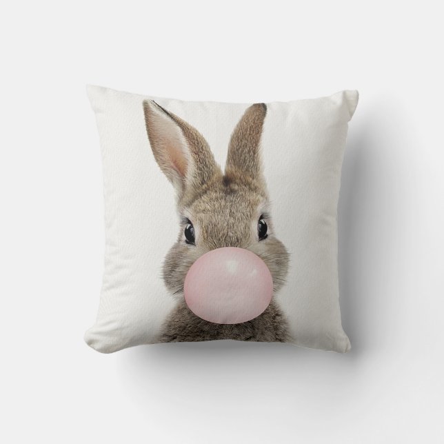 Rabbit Blowing Pink Bubble gum   Cushion (Front)