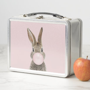 Rabbit Blowing Pink Bubble gum Metal Lunch Box