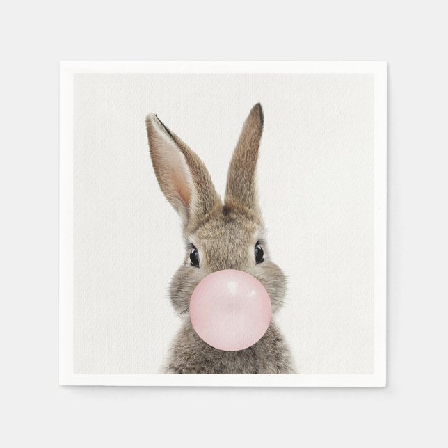 Rabbit Blowing Pink Bubble gum  Napkin (Front)