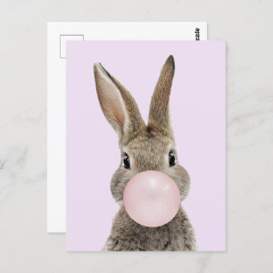 Rabbit Blowing Pink Bubble gum Postcard