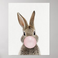 Rabbit Blowing Pink Bubble gum Poster