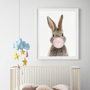 Rabbit Blowing Pink Bubble gum Poster