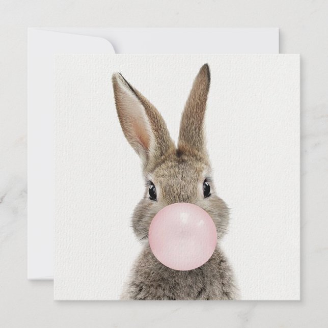 Rabbit Blowing Pink Bubble gum Thank You Card (Front)