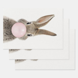 Rabbit Blowing Pink Bubble gum   Wrapping Paper Sheet