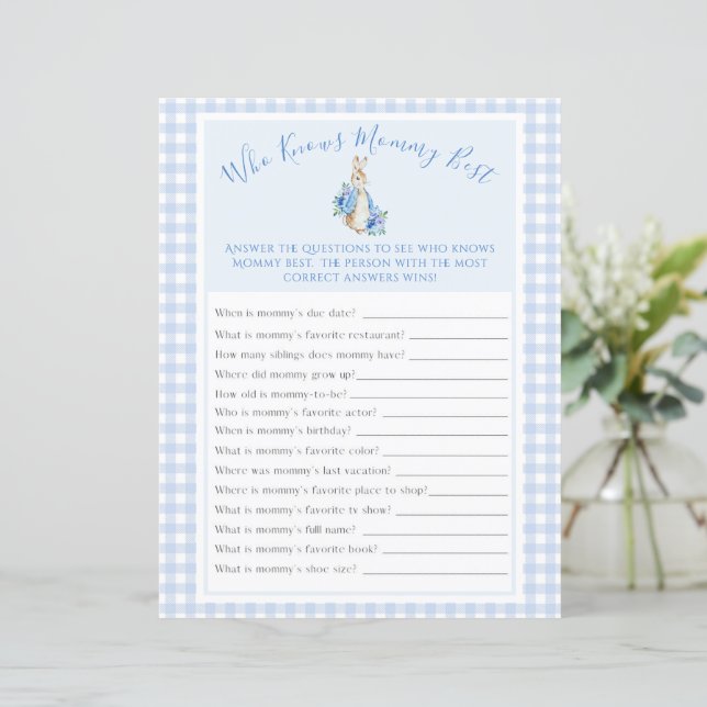 Rabbit Blue Watercolor Baby Shower Game (Standing Front)