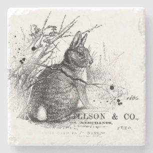 Rabbit Brush Vintage Black Cream Stone Coaster