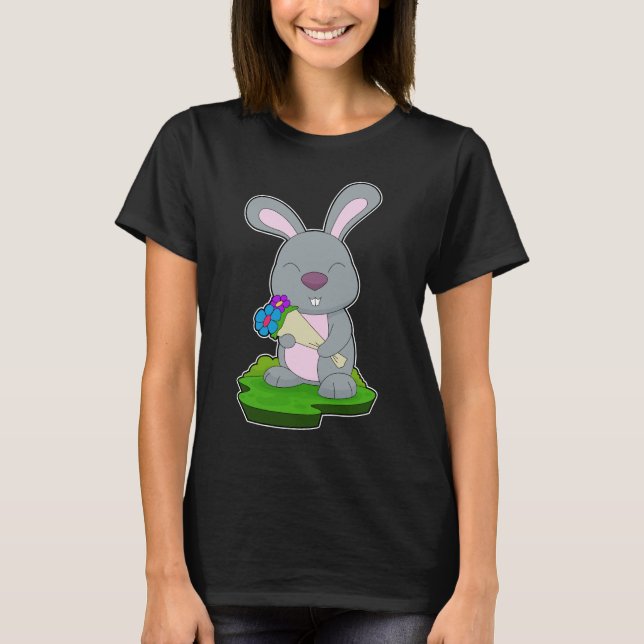 Rabbit Bunch of flowers Flowers T-Shirt (Front)