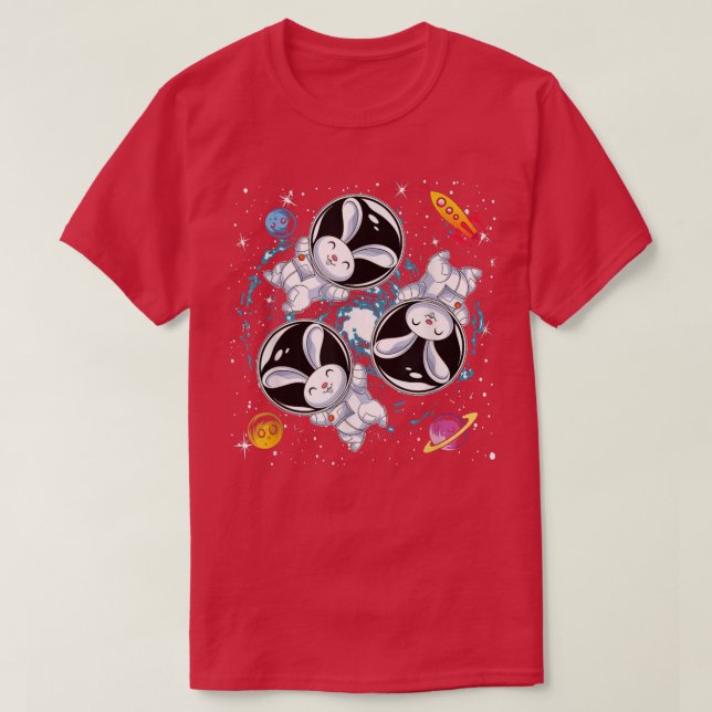 Rabbit Bunny Animal Rocket Planets Space Scientist T-Shirt (Design Front)