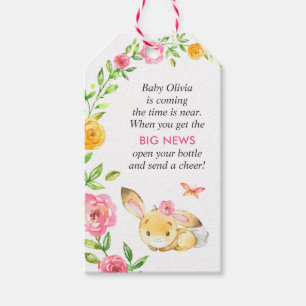 Rabbit Bunny Baby Girl Shower Mini Bottle Favour Gift Tags