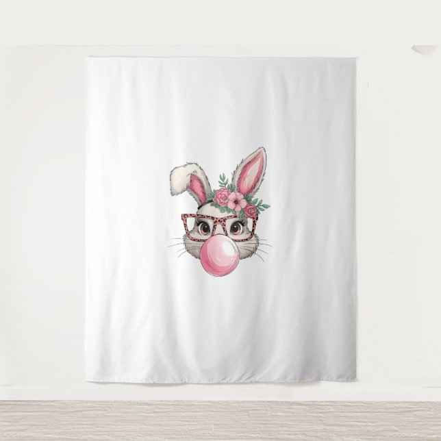 Rabbit Bunny Blowing Bubble Easter Day Cute Women  Tapestry (Front)