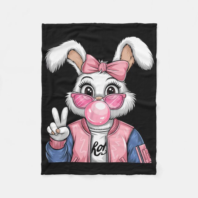 Rabbit Bunny Blowing Bubble Gum Easter Day Coquett Fleece Blanket (Front)