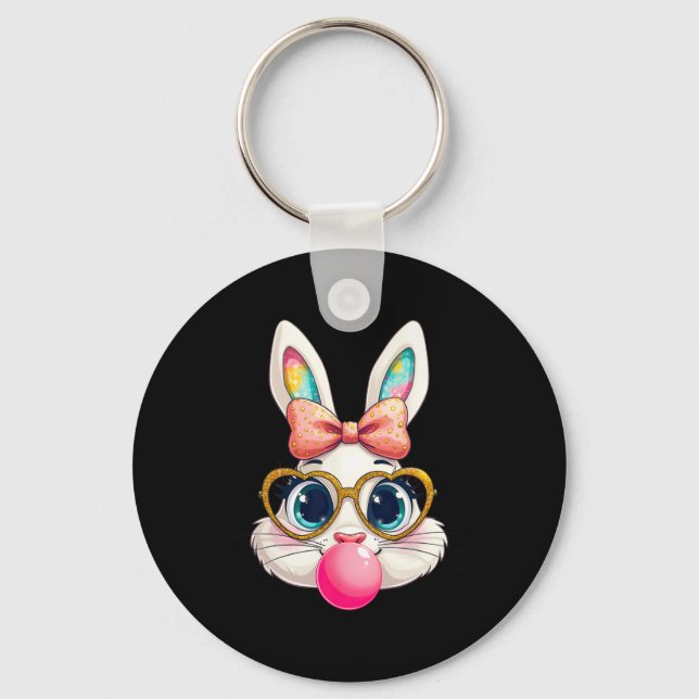 Rabbit Bunny Blowing Bubble Gum Easter Day Cute 1  Key Ring (Front)