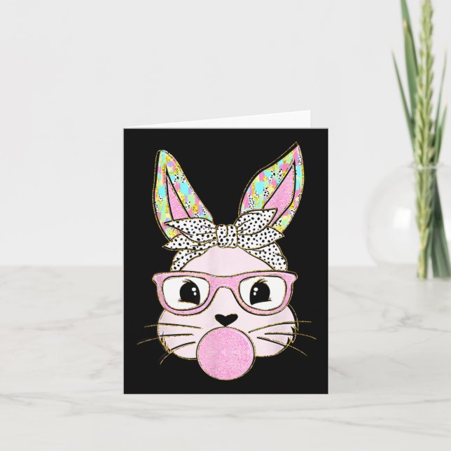 Rabbit Bunny Blowing Bubble Gum Easter Day Cute  Card (Front)