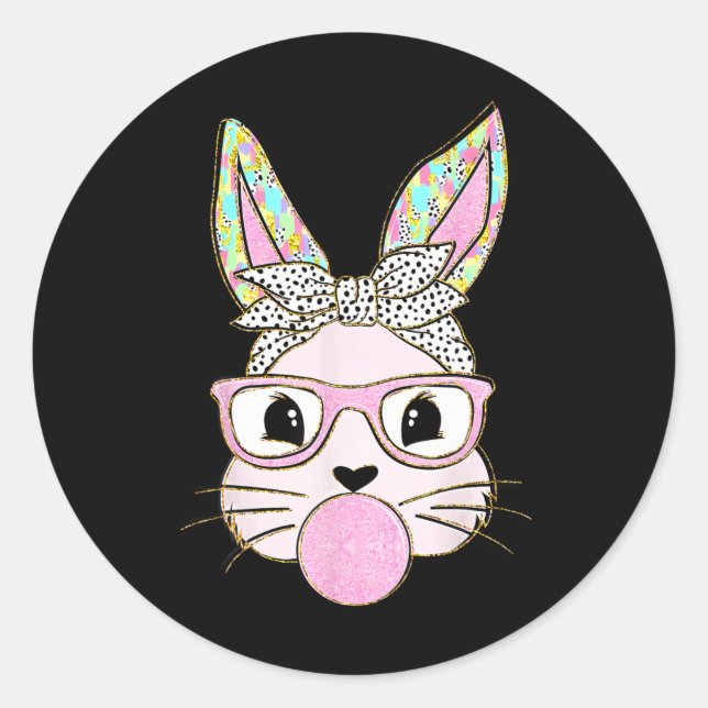 Rabbit Bunny Blowing Bubble Gum Easter Day Cute  Classic Round Sticker (Front)