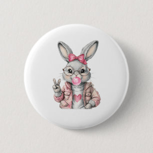 Rabbit Bunny Blowing Bubble Gum Easter Day Cute Gi 6 Cm Round Badge